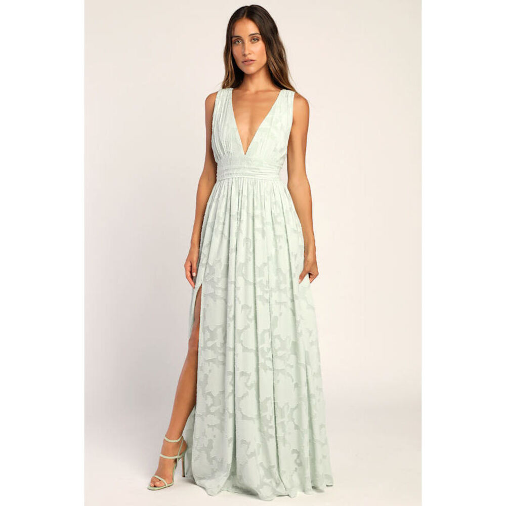Lulus Sweet Sophistication Sage Green Burnout Floral Maxi Dress - Size M